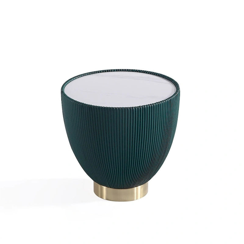 Table d'appoint ronde tapissée – Crème / Orange / Gris / Vert, Similicuir et Base Dorée, Utilisateur Unique