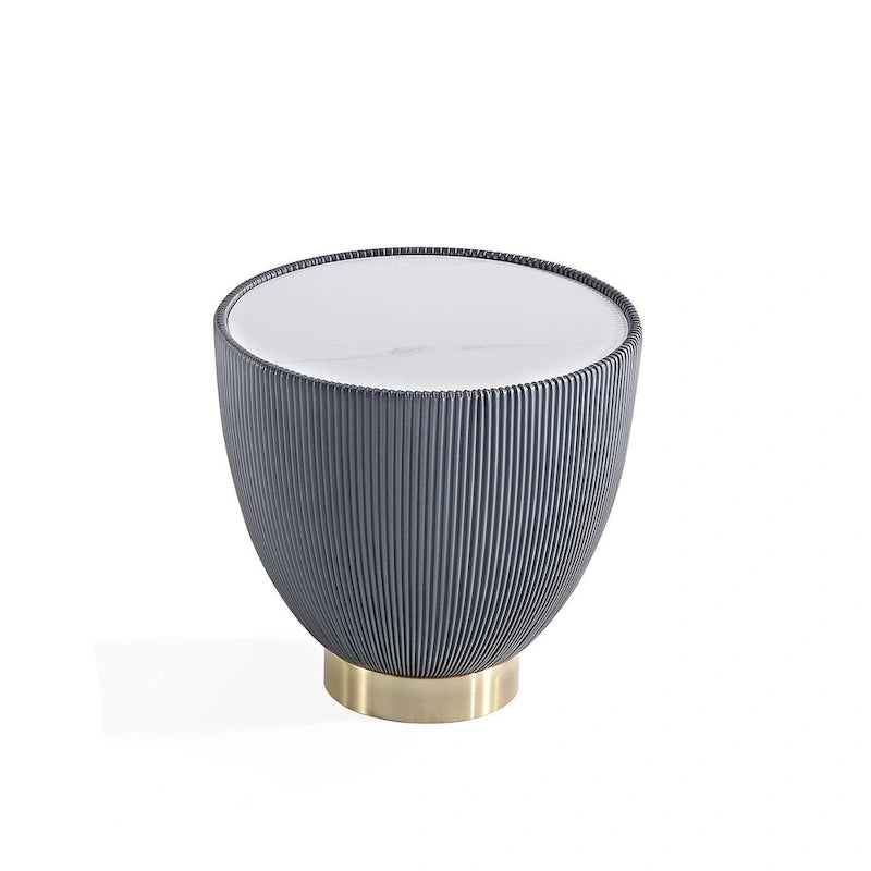 Table d'appoint ronde tapissée – Crème / Orange / Gris / Vert, Similicuir et Base Dorée, Utilisateur Unique