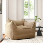 Fauteuil poire en tissu bouclé – Kaki/beige, mousse préremplie moderne, une place