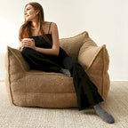 Fauteuil poire en tissu bouclé – Kaki/beige, mousse préremplie moderne, une place