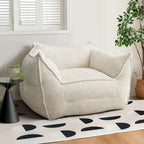 Fauteuil poire en tissu bouclé – Kaki/beige, mousse préremplie moderne, une place