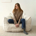Fauteuil poire en tissu bouclé – Kaki/beige, mousse préremplie moderne, une place