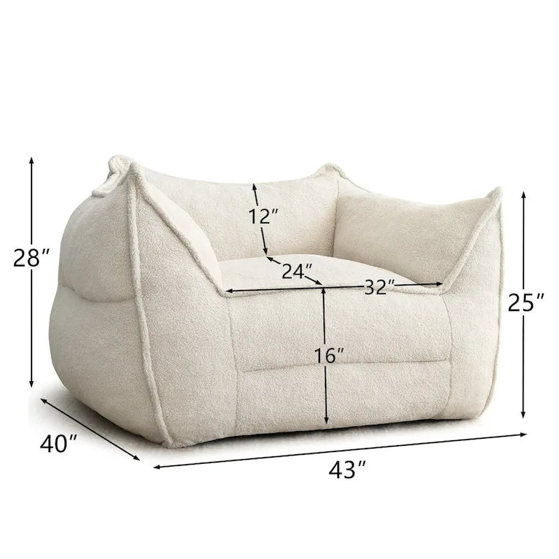Fauteuil poire en tissu bouclé – Kaki/beige, mousse préremplie moderne, une place