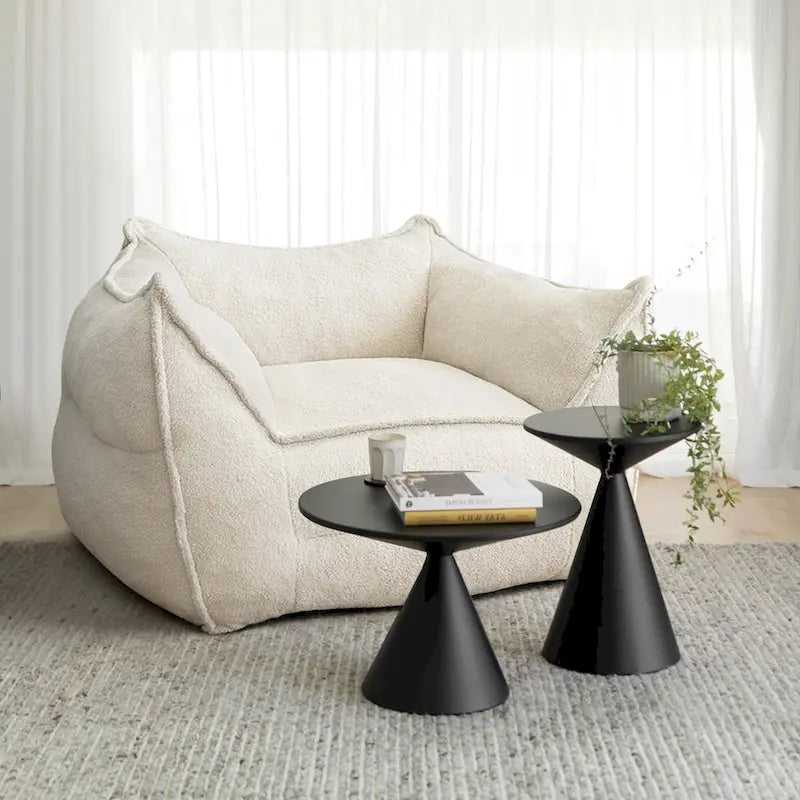 Fauteuil poire en tissu bouclé – Kaki/beige, mousse préremplie moderne, une place