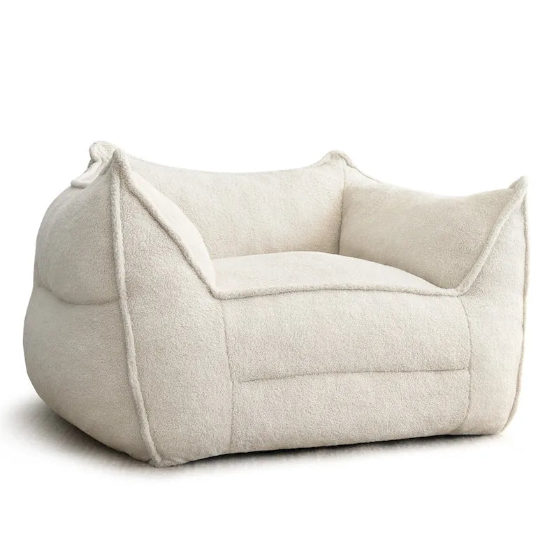 Fauteuil poire en tissu bouclé – Kaki/beige, mousse préremplie moderne, une place