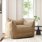 Fauteuil poire en tissu bouclé – Kaki/beige, mousse préremplie moderne, une place