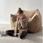 Fauteuil poire en tissu bouclé – Kaki/beige, mousse préremplie moderne, une place