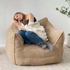 Fauteuil poire en tissu bouclé – Kaki/beige, mousse préremplie moderne, une place