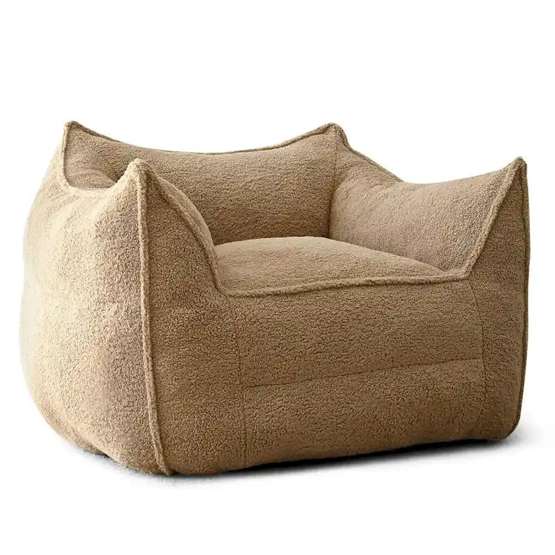 Fauteuil poire en tissu bouclé – Kaki/beige, mousse préremplie moderne, une place