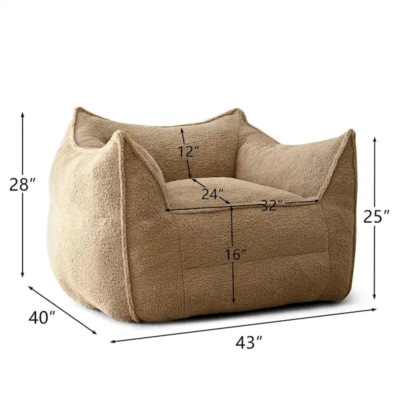 Fauteuil poire en tissu bouclé – Kaki/beige, mousse préremplie moderne, une place