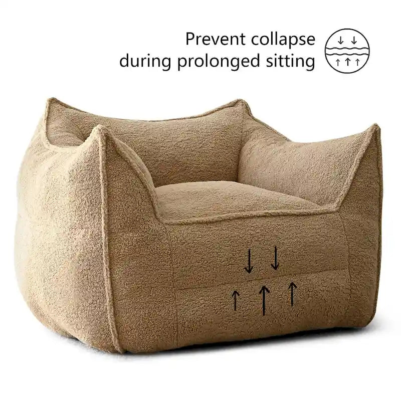 Fauteuil poire en tissu bouclé – Kaki/beige, mousse préremplie moderne, une place