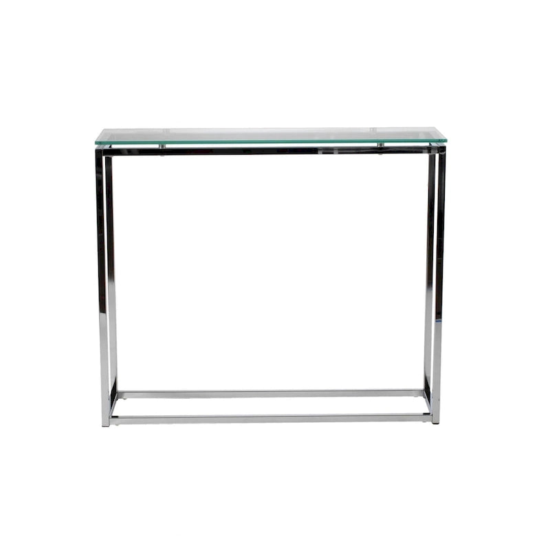 Console avec plateau en verre – Transparent / Noir / Doré, piétement traîneau moderne en acier, pour une personne