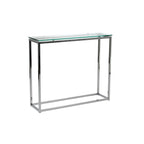 Console avec plateau en verre – Transparent / Noir / Doré, piétement traîneau moderne en acier, pour une personne