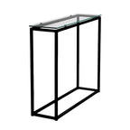 Console avec plateau en verre – Transparent / Noir / Doré, piétement traîneau moderne en acier, pour une personne
