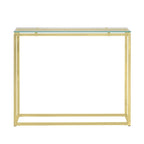 Console avec plateau en verre – Transparent / Noir / Doré, piétement traîneau moderne en acier, pour une personne