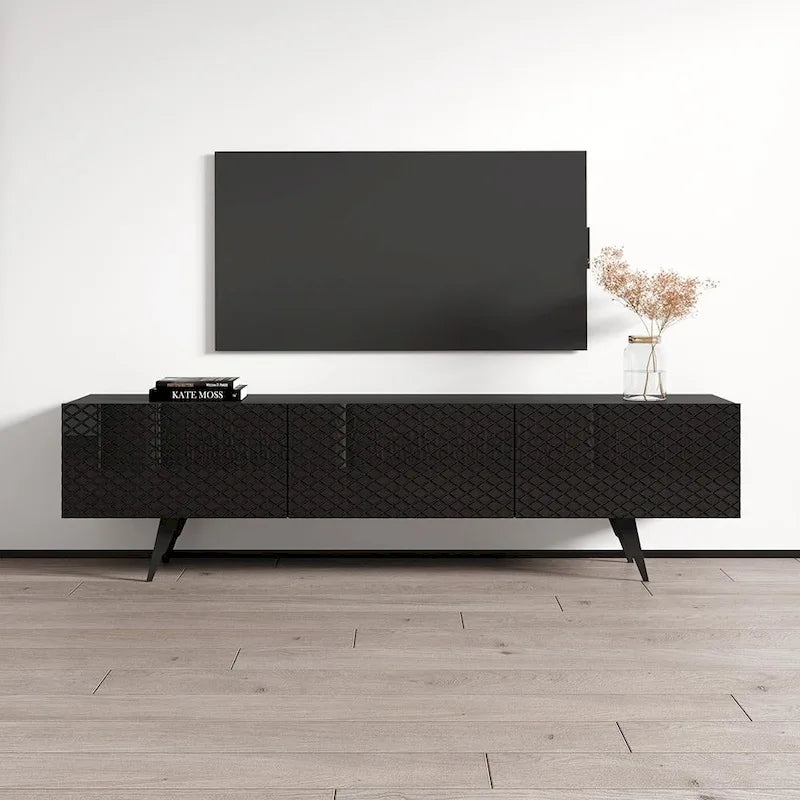 Meuble TV moderne laqué noir/blanc pour TV jusqu'à 80 pouces