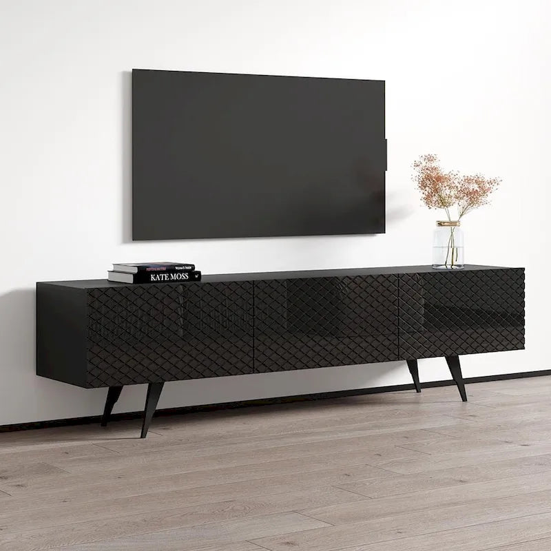 Meuble TV moderne laqué noir/blanc pour TV jusqu'à 80 pouces