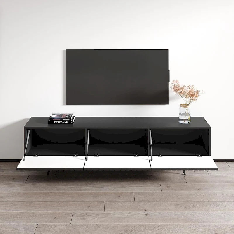 Meuble TV moderne laqué noir/blanc pour TV jusqu'à 80 pouces
