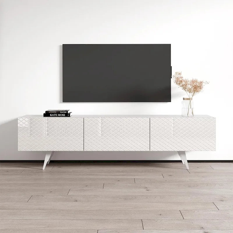 Meuble TV moderne laqué noir/blanc pour TV jusqu'à 80 pouces
