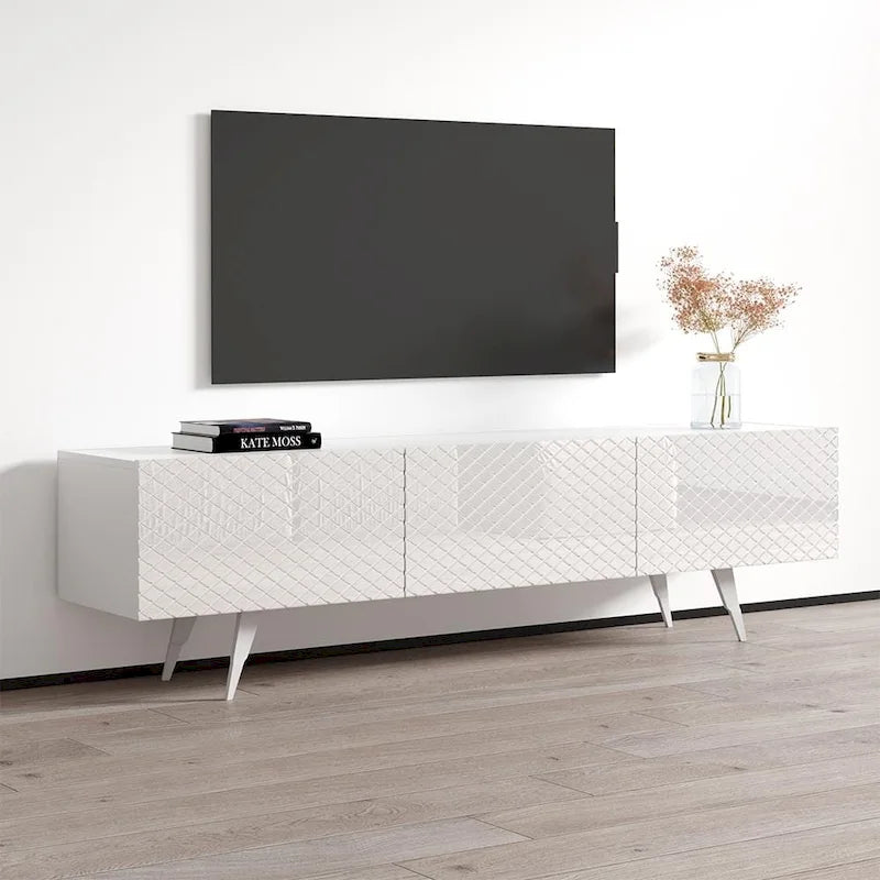 Meuble TV moderne laqué noir/blanc pour TV jusqu'à 80 pouces