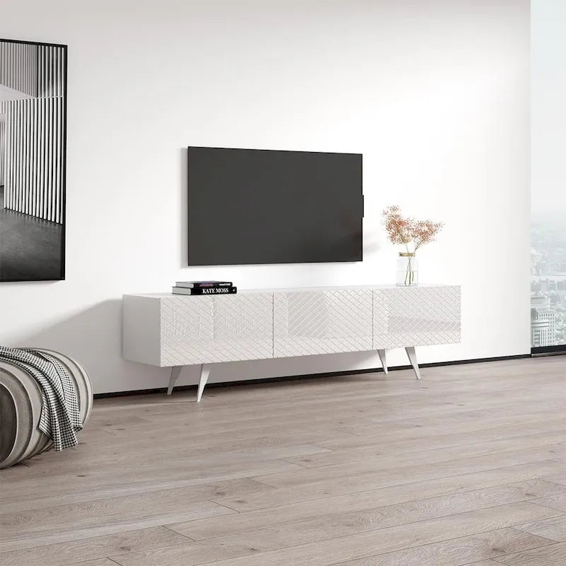 Meuble TV moderne laqué noir/blanc pour TV jusqu'à 80 pouces