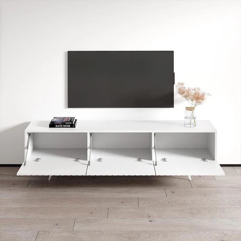 Meuble TV moderne laqué noir/blanc pour TV jusqu'à 80 pouces