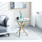 Table d'appoint ronde en verre trempé – Or/Argent, pieds en acier inoxydable, une personne