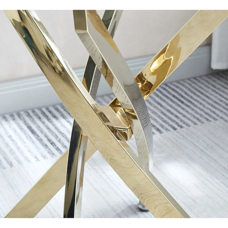 Table d'appoint ronde en verre trempé – Or/Argent, pieds en acier inoxydable, une personne