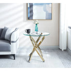 Table d'appoint ronde en verre trempé – Or/Argent, pieds en acier inoxydable, une personne
