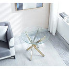 Table d'appoint ronde en verre trempé – Or/Argent, pieds en acier inoxydable, une personne
