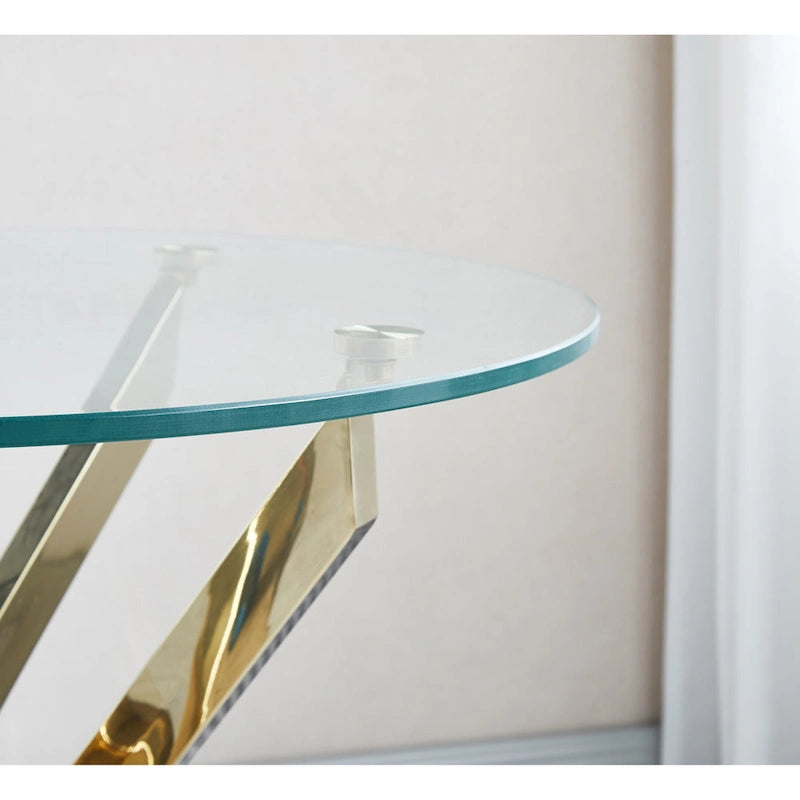 Table d'appoint ronde en verre trempé – Or/Argent, pieds en acier inoxydable, une personne