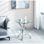 Table d'appoint ronde en verre trempé – Or/Argent, pieds en acier inoxydable, une personne