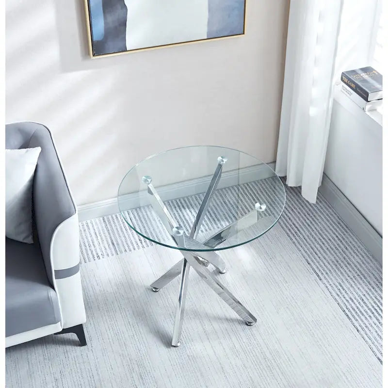 Table d'appoint ronde en verre trempé – Or/Argent, pieds en acier inoxydable, une personne