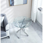 Table d'appoint ronde en verre trempé – Or/Argent, pieds en acier inoxydable, une personne