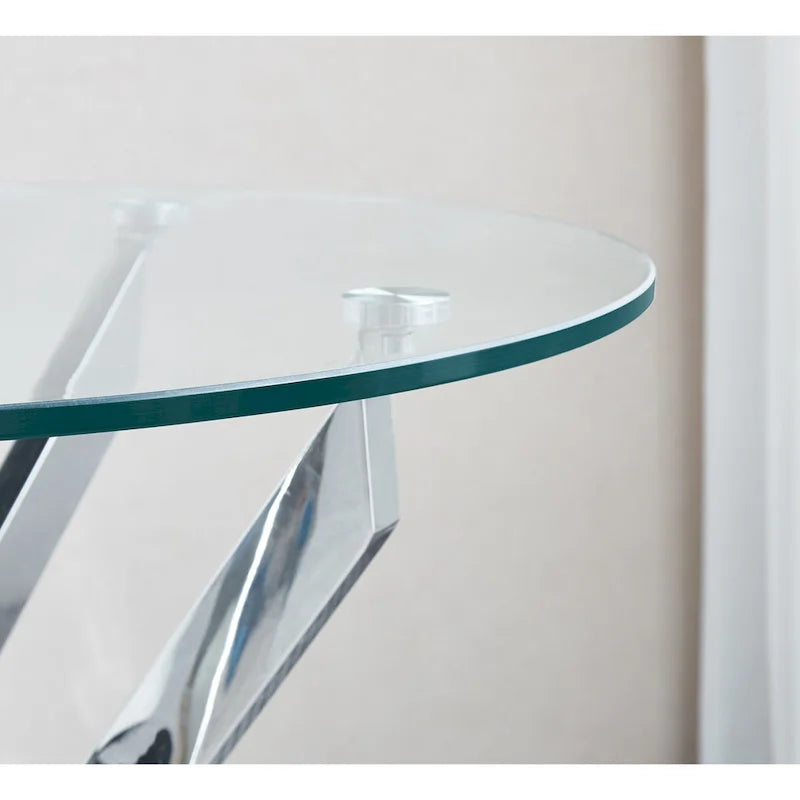 Table d'appoint ronde en verre trempé – Or/Argent, pieds en acier inoxydable, une personne
