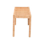 Banc d'appoint bohème en rotin brun naturel et bois d'acajou