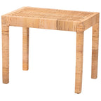 Banc d'appoint bohème en rotin brun naturel et bois d'acajou