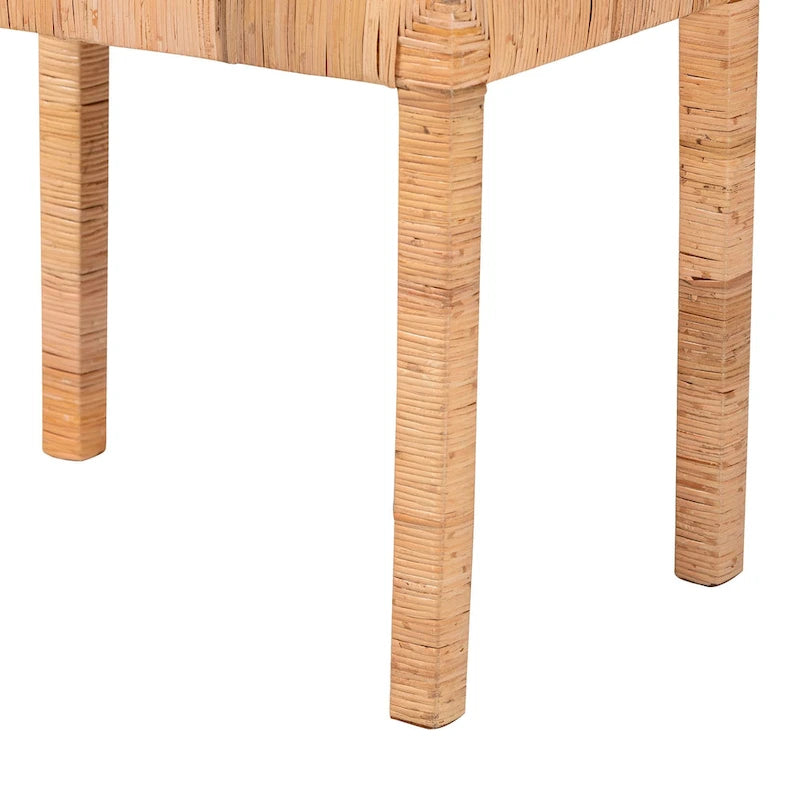 Banc d'appoint bohème en rotin brun naturel et bois d'acajou