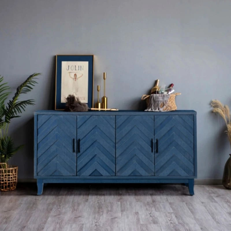 Houten dressoir met 4 deuren, keperpatroon, Amerikaanse landelijke vintage stijl, voor woonkamer, eetkamer, hal en entree