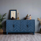 Houten dressoir met 4 deuren, keperpatroon, Amerikaanse landelijke vintage stijl, voor woonkamer, eetkamer, hal en entree