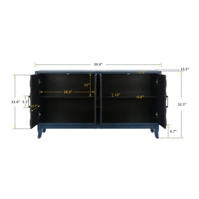Houten dressoir met 4 deuren, keperpatroon, Amerikaanse landelijke vintage stijl, voor woonkamer, eetkamer, hal en entree