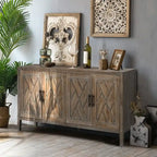 Houten dressoir met 4 deuren, keperpatroon, Amerikaanse landelijke vintage stijl, voor woonkamer, eetkamer, hal en entree