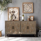 Houten dressoir met 4 deuren, keperpatroon, Amerikaanse landelijke vintage stijl, voor woonkamer, eetkamer, hal en entree