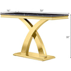 Console Rectangulaire – Or / Argent, Plateau en MDF Moderne et Piétement Double X en Acier Inoxydable, 1–2 Utilisateurs