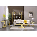 Console Rectangulaire – Or / Argent, Plateau en MDF Moderne et Piétement Double X en Acier Inoxydable, 1–2 Utilisateurs
