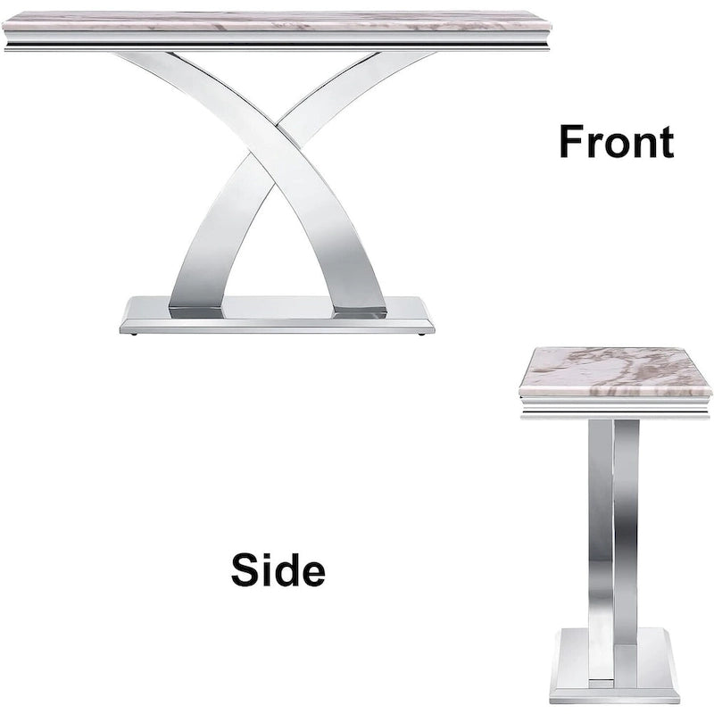Console Rectangulaire – Or / Argent, Plateau en MDF Moderne et Piétement Double X en Acier Inoxydable, 1–2 Utilisateurs