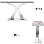 Console Rectangulaire – Or / Argent, Plateau en MDF Moderne et Piétement Double X en Acier Inoxydable, 1–2 Utilisateurs