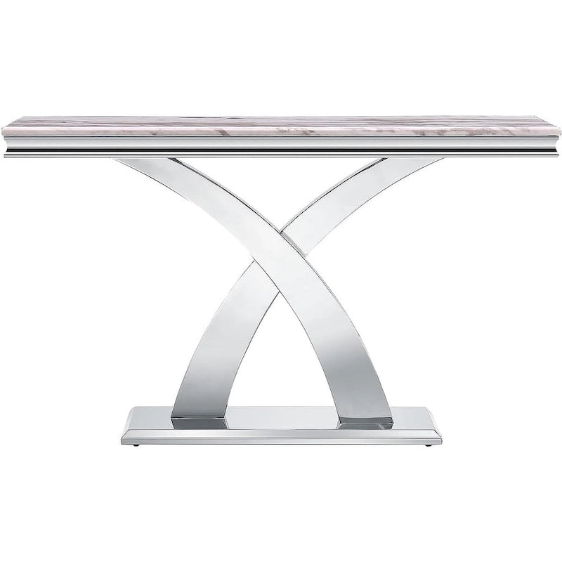 Console Rectangulaire – Or / Argent, Plateau en MDF Moderne et Piétement Double X en Acier Inoxydable, 1–2 Utilisateurs