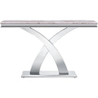 Console Rectangulaire – Or / Argent, Plateau en MDF Moderne et Piétement Double X en Acier Inoxydable, 1–2 Utilisateurs