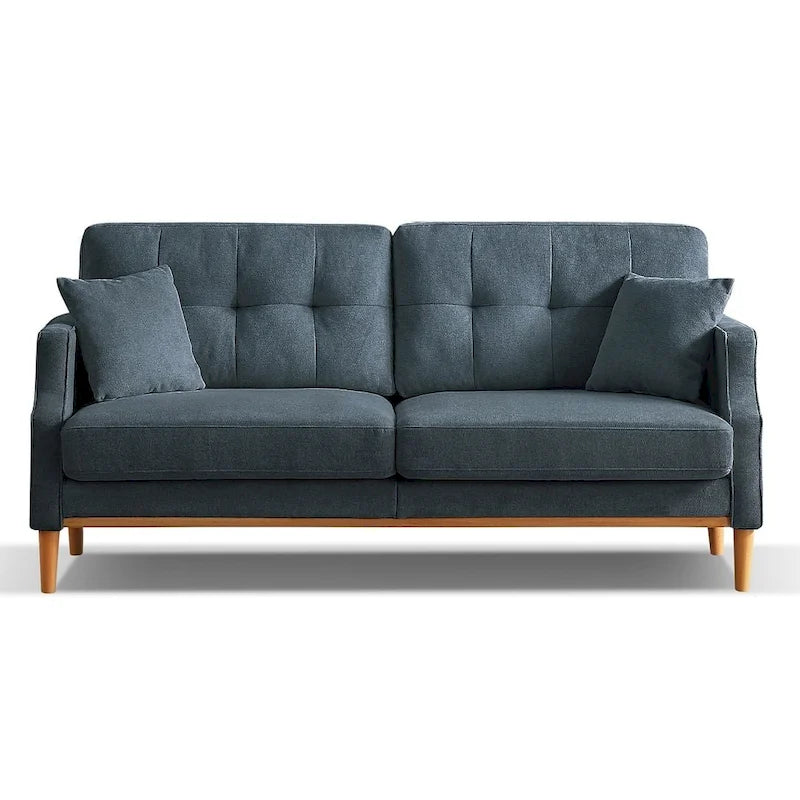 Canapé 3 places en tissu avec port de chargement USB – Bleu foncé / Gris clair / Bleu / Jaune, Rembourrage en mousse moderne imperméable, 3 utilisateurs